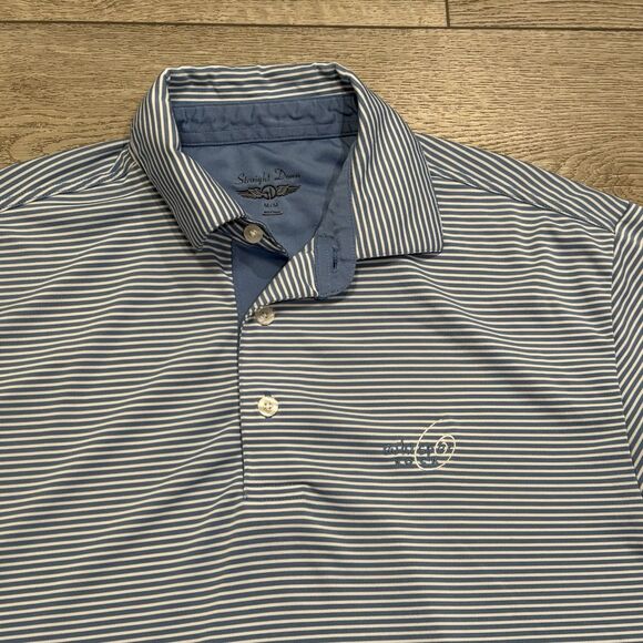 Straight Down Mens Golf Polo Shirt Short Sleeve Whisper Rock Blue Striped Preppy - Picture 1 of 7